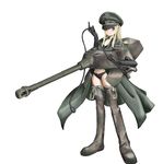  black_bra black_panties boots bra brown_legwear cannon coat hat lingerie mecha_musume military_hat nano no_pants original overcoat panties solo standing thigh_boots thighhighs tiger_ii_(personification) underwear world_war_ii 