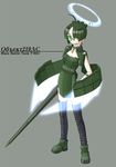  ahoge artist_request green_eyes halo mecha_musume military monocle original polearm russia short_hair solo soviet spear standing t-80_(personification) thighhighs weapon 