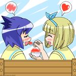  animal_ears artist_request blonde_hair blue_hair blush cat_ears feeding heart kurusu_yuzuko lowres momotsuki_gakuen_school_uniform multiple_girls pani_poni_dash! sailor_collar school_uniform serizawa_akane shaved_ice yellow_sailor_collar 