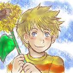  flower lowres lucas male_focus mother_(game) mother_3 oekaki shirt solo striped striped_shirt sunflower 