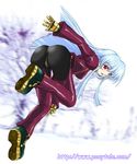  aqua_hair artist_request ass bent_over breasts chaps gloves kula_diamond long_hair long_sleeves medium_breasts red_eyes snk solo the_king_of_fighters 
