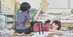  animated animated_gif azumanga_daiou bed casual kurosawa_minamo lowres messy multiple_girls tanizaki_yukari tantrum 