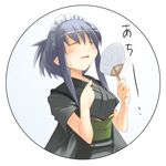  blush circle copyright_request fan fanning_self hot japanese_clothes jirou_(chekoro) kimono maid paper_fan round_image solo sweat uchiwa 