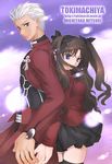  1girl archer artist_request dark_skin dark_skinned_male fate/stay_night fate_(series) height_difference long_sleeves tall thighhighs toosaka_rin turtleneck 