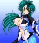  breasts cleavage cosplay green_eyes green_hair kos-mos kos-mos_ver._3 large_breasts lowres oekaki original solo xenosaga xenosaga_episode_iii yagisaka_seto 