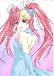  artist_request back bare_shoulders dress elbow_gloves gloves gundam gundam_seed gundam_seed_destiny lacus_clyne looking_back solo twintails 