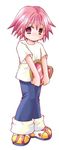  artist_request blush full_body heart holding looking_at_viewer pants pink_eyes pink_hair shaman_king shirt shoes short_hair short_sleeves simple_background solo standing tamamura_tamao white_background white_shirt 