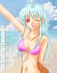  aqua_hair artist_request bikini day hat kula_diamond long_hair lowres red_eyes snk solo swimsuit the_king_of_fighters 
