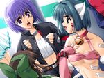  animal_ears bell bell_collar breasts cat_ears collar comic_party cosplay facial_mark game_cg haga_reiko hoshino_miho long_sleeves mitsumi_misato multiple_girls small_breasts tsukishiro_yuka underboob 