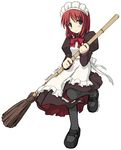  artist_name bamboo_broom blue_eyes blush broom character_name copyright_name hisui holding holding_broom kooriyama_azuki long_sleeves maid mary_janes melty_blood pantyhose red_hair shoes short_hair skirt solo tsukihime 