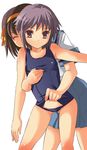  brown_hair lowres multiple_girls nagato_yuki one-piece_swimsuit school_swimsuit school_swimsuit_flap short_hair suzumiya_haruhi suzumiya_haruhi_no_yuuutsu swimsuit yuuji 