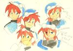  90s concept_art goggles grandia grandia_i hat hontani_toshiaki justin_(grandia) male_focus official_art sketch tears traditional_media translation_request watercolor_(medium) 