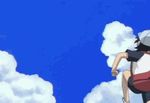  animated animated_gif azumanga_daiou bag cloud day hat lowres o_o running short_sleeves shoulder_bag sky solo takino_tomo 