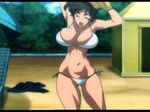  amaha_masane animated animated_gif beach bikini bikini_under_clothes black_eyes black_hair bouncing_breasts breasts day large_breasts lowres non-web_source running screencap short_hair solo swimsuit undressing witchblade 