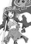  breasts flag greyscale medium_breasts monochrome noritama_(gozen) ouendan solo suzumiya_haruhi suzumiya_haruhi_no_yuuutsu underboob 