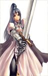  adelide_woodvile armor armored_dress blue_eyes circlet dress grey_hair kim_hyung_tae long_hair pantyhose ponytail softmax solo sword war_of_genesis weapon 