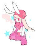  animal_ears boots bunny_ears cigarette copyright_request hug lighter mitsuki_mouse pantyhose pink_footwear pink_legwear smoking solo star stuffed_animal stuffed_toy teddy_bear 