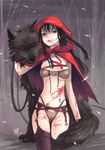  bf._(sogogiching) big_bad_wolf_(grimm) bikini blood blood_on_face front-tie_top grimm's_fairy_tales little_red_riding_hood little_red_riding_hood_(grimm) solo string_bikini swimsuit thighhighs wolf 