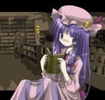  book bow izumi_yukiru long_hair long_sleeves low-tied_long_hair patchouli_knowledge pink_bow solo touhou 