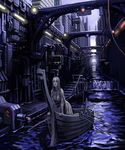  all_fours boat breasts canal city cleavage dark large_breasts oar original purple science_fiction solo sugiura_yoshio viking water watercraft waterfall 