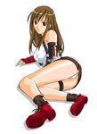  black_legwear boots brown_eyes brown_hair elbow_gloves final_fantasy final_fantasy_vii fingerless_gloves gloves legs long_hair lying midriff miniskirt on_side panties pantyshot pantyshot_(lying) pencil_skirt skirt socks solo thighs tifa_lockhart toshibou_(satsukisou) underwear white_panties 