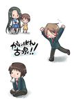  &gt;_&lt; 2girls chibi closed_eyes kita_high_school_uniform koizumi_itsuki kyon kyon_no_imouto long_hair long_sleeves multiple_boys multiple_girls school_uniform suzumiya_haruhi_no_yuuutsu translation_request tsuruya very_long_hair yukian 