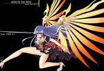  black_dress blue_eyes blue_hair dress espgaluda frills high_heels hits long_hair onaya_masakazu panties seseri_(espgaluda) shoes side-tie_panties solo underwear white_panties wind wind_lift wings 