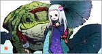  banned_artist black_eyes frog japanese_clothes kimono long_hair minigirl nagasawa_shin original white_hair 