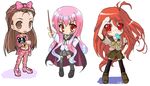  cape crossover food idolmaster idolmaster_(classic) idolmaster_1 kekyo kugimiya_rie long_sleeves louise_francoise_le_blanc_de_la_valliere minase_iori multiple_crossover multiple_girls pentacle popsicle red_hair school_uniform seiyuu_connection shakugan_no_shana shana thighhighs tsundere zero_no_tsukaima 