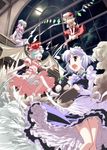  bat_wings bloomers book bookshelf flandre_scarlet izayoi_sakuya library long_sleeves multiple_girls open_mouth patchouli_knowledge remilia_scarlet siblings sisters takahata_yuki touhou underwear voile window wings 