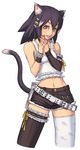  animal_ears belt cat_ears copyright_request denim denim_shorts loose_belt maruta_kentarou nail_polish red_nails shorts solo tail thighhighs 