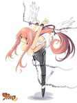  bdsm bondage bound breasts brown_eyes chain kawahara_megumi large_breasts long_hair mugen_no_fantasia red_hair solo thighhighs very_long_hair wings 