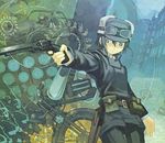  androgynous brough_superior colt_1851_navy ground_vehicle gun handgun hermes holding holding_gun holding_weapon kino kino_no_tabi kuroboshi_kouhaku long_sleeves motor_vehicle motorcycle official_art reverse_trap revolver solo tomboy weapon 