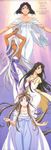  90s aa_megami-sama absurdres artist_request belldandy blue_eyes brown_eyes brown_hair earrings facial_mark forehead_mark goddess highres jewelry long_hair long_sleeves multiple_girls peorth peplos purple_eyes scan short_hair skuld urd very_long_hair white_hair 