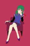  artist_request blue_eyes chair green_hair high_heels light_smile long_sleeves no_hat no_headwear pleated_skirt shiki_eiki shoes skirt smile solo touhou 