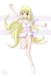  artist_request blonde_hair brown_eyes chii chobits dress_shirt leg_lift long_hair panties robot_ears shirt socks solo standing underwear very_long_hair white_legwear white_panties 