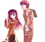  1girl brown_eyes emiya_shirou fate/stay_night fate_(series) himura_kiseki homurahara_academy_uniform long_hair long_sleeves matou_sakura pink_hair purple_eyes school_uniform 