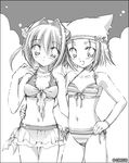  amakase_minatsu asakura_yume bikini circus_(studio) da_capo da_capo_ii greyscale jewelry monochrome multiple_girls necklace side-tie_bikini striped striped_bikini swimsuit tanihara_natsuki 