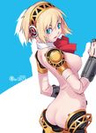  aegis_(persona) android blonde_hair blue_eyes bow kei_jiei persona persona_3 ribbon robot_joints short_hair solo 
