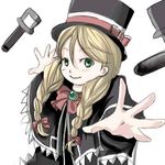  artist_request august_(coyote_ragtime_show) blonde_hair bow braid coyote_ragtime_show green_eyes hair_over_shoulder hat long_hair long_sleeves lowres ribbon shawl smile solo top_hat twin_braids white_background 