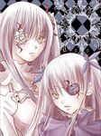  barasuishou dress eyepatch flower flower_eyepatch kirakishou linjara lips long_hair looking_at_viewer multiple_girls patterned rose rozen_maiden silver_hair twintails yellow_eyes 