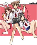  animal_ears barefoot bunny_ears buruma cat_ears dog_ears feet futami_eriko gym_uniform hoshino_yuumi kibina_high_school_uniform kimi_kiss leash multiple_girls nyazui sakino_asuka school_uniform 