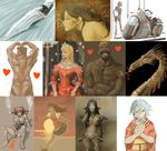  6+girls alien1452 android bandages collage copyright_request dragon ground_vehicle japanese_clothes long_sleeves mecha motor_vehicle motorcycle multiple_boys multiple_girls muscle science_fiction sunset 