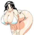  ass bent_over bikini black_hair blush breasts curvy hairband huge_ass huge_breasts maruke non-web_source plump simple_background solo swimsuit thick_thighs thighs white_background yellow_eyes 