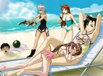  4girls amy_(bakuretsu_tenshi) animal_ears armpits arms_up artist_request ass bakuretsu_tenshi barefoot beach bikini black_eyes black_hair blanket blindfold blue_eyes boots breasts brown_hair choker cleavage closed_eyes day everyone feet flat_chest food fruit gun handgun holster jo_(bakuretsu_tenshi) large_breasts legs lowleg lowleg_bikini lying meg_(bakuretsu_tenshi) multiple_girls orange_hair outdoors pistol sei_(bakuretsu_tenshi) short_hair silver_hair sleeping smoke smoking_gun suikawari swimsuit tachibana_kyohei tankini tears underboob wallpaper water watermelon weapon 