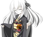  closed_eyes japanese_clothes kasalelia kimono long_sleeves rozen_maiden solo suigintou white_hair white_skin 