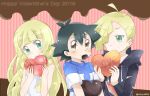  1girl 2boys black_hair blonde_hair box_of_chocolates brown_eyes creatures_(company) game_freak gladio gladio_(pokemon) green_eyes lillie_(pokemon) miu_(chuyu825) multiple_boys nintendo pokemon pokemon_(anime) pokemon_sm_(anime) satoshi_(pokemon) valentine 