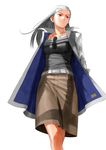  coat copyright_request from_below long_hair long_sleeves red_eyes simple_background skirt solo sunglasses tank_top white_background white_hair yamamoto_nanashiki 