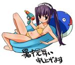  barefoot bikini brown_eyes gun kooh navel pangya purple_hair rato solo swimsuit twintails wading_pool water_gun weapon 