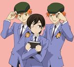  2boys androgynous crossdressing fujioka_haruhi highres hitachiin_hikaru hitachiin_kaoru long_sleeves multiple_boys ouran_high_school_host_club reverse_trap vector_trace 